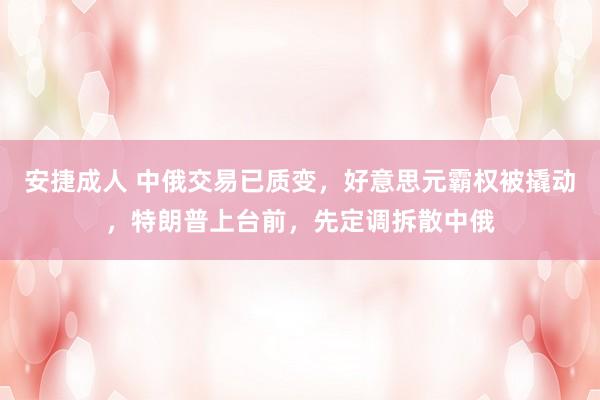 安捷成人 中俄交易已质变，好意思元霸权被撬动，特朗普上台前，先定调拆散中俄
